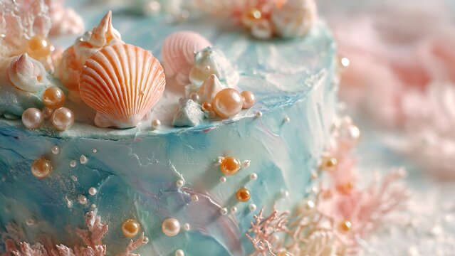 seashell and pearl cake underwater fantasy close-up
