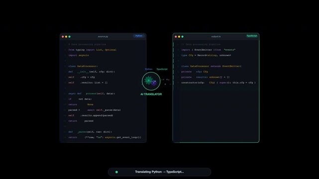 AI transforms python code into typescript for developers seeking quick code translation solutions for their projects. Ideal for software developers.