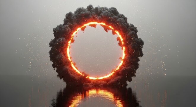 Glowing Circular Fire Portal in Dark Void
