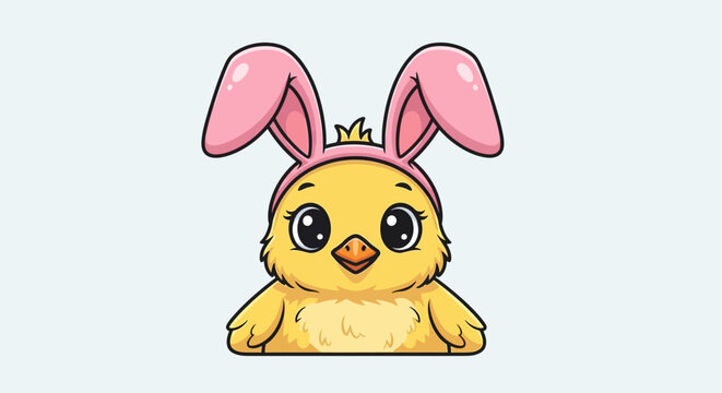 Cute Easter Bunny Chick Cartoon Character.