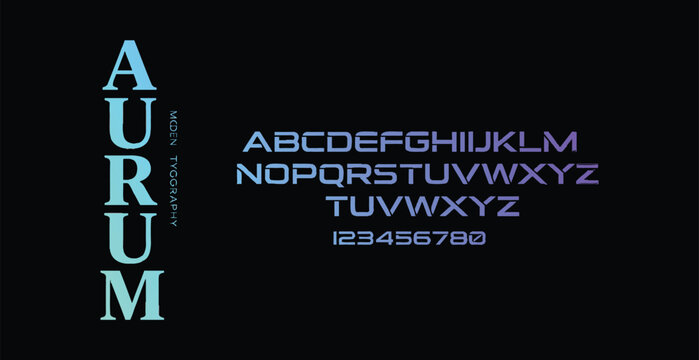 A modern font design showcasing the alphabet and numbers in a sleek and vibrant style
