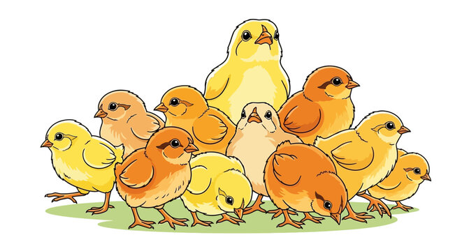 Group of small yellow baby chicks.
