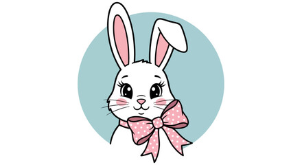 Obraz premium Cute White Rabbit Wearing Pink Bow.