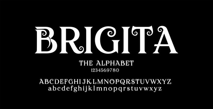 A elegant display of the Brigitta font showcasing its unique lettering style and alphabet