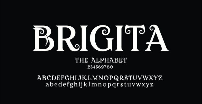 A elegant display of the Brigitta font showcasing its unique lettering style and alphabet