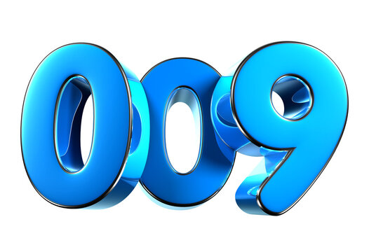 Blue number 009 3d illustration sign. Advertising signs. Product design. Product sales