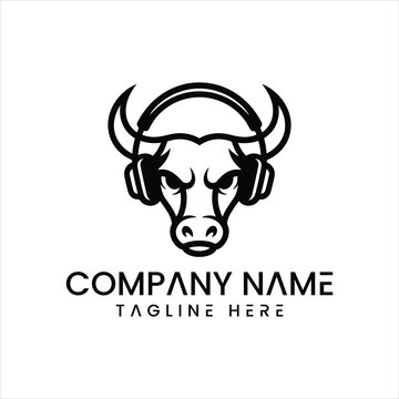 Black bull wearing headphones logo on for company branding
