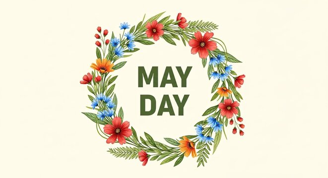 Watercolor floral may day greeting a spring celebration of flowers and text