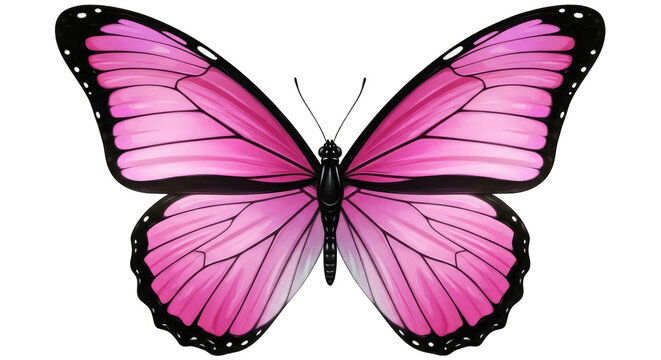 Vibrant pink butterfly isolated on transparent background detailed wing patterns