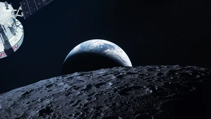 Keuken achterwand Nasa Orion spacecraft near to the Moon surface. Artemis II space mission. Elements of this image furnished by NASA.  © Paopano