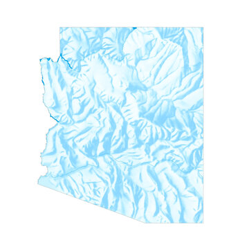 Arizona state map topographic terrain shaded relief stylized blue white