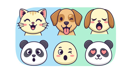 Obraz premium Cute cartoon animal faces emoticons.