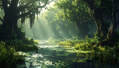 Obraz premium Ethereal swamp light rays