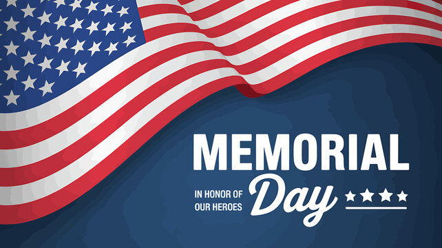 Memorial Day American flag design with patriotic text and stars on blue background