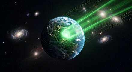 Fototapeta premium Earth from space with green laser beams.
