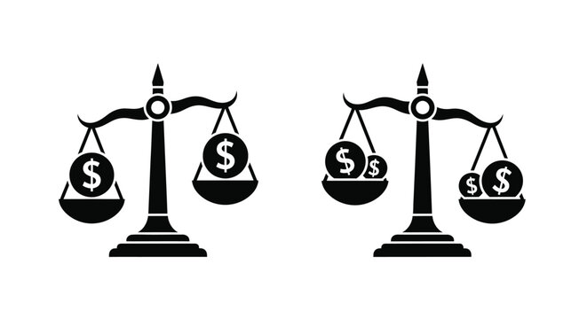 Scales of justice depict financial imbalance a striking silhouette