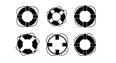 Arrangement of six life preservers in a geometric pattern silhouette © MDHOJAIFA