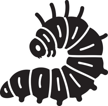 Silhouetted grub larva caterpillar icon with caterpillar silhouette creature