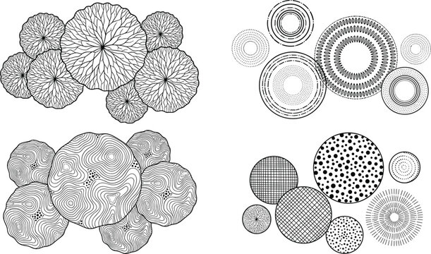 Collection of stylized tree top view illustrations for architectural and landscape design