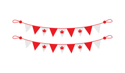 Obraz premium Festive Canadian Flag Bunting Hanging in a Curved Pattern, Celebrating National Pride with Vibrant Red and White Colors