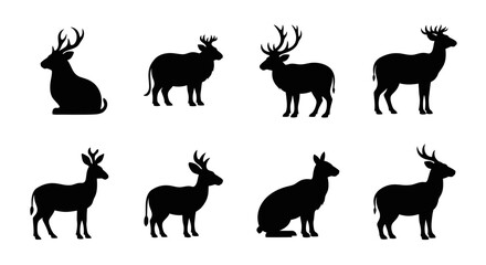 Fototapeta premium Set of Deer and Stag Silhouettes in Various Poses