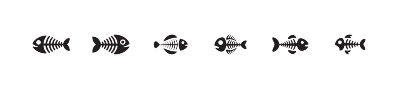 Set of stylized fish skeletons on white background, vector graphics collection