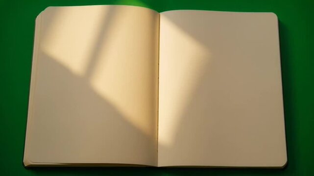 Open book on green background pages.