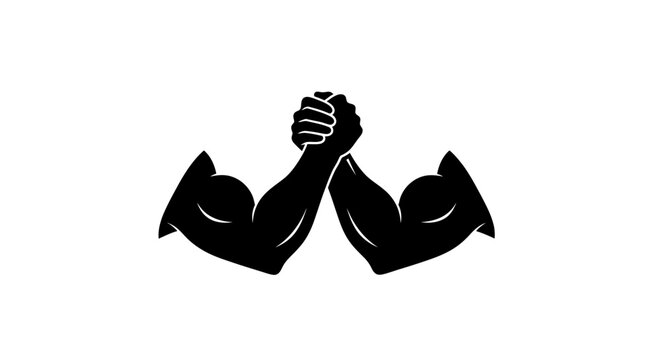 Two arms engaged in an arm wrestling match bold silhouette