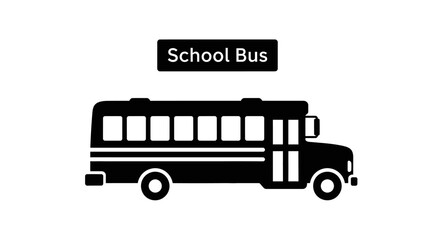 A black silhouette of a school bus with a rectangular sign above it silhouette © ABUBAKKORSIDDIK