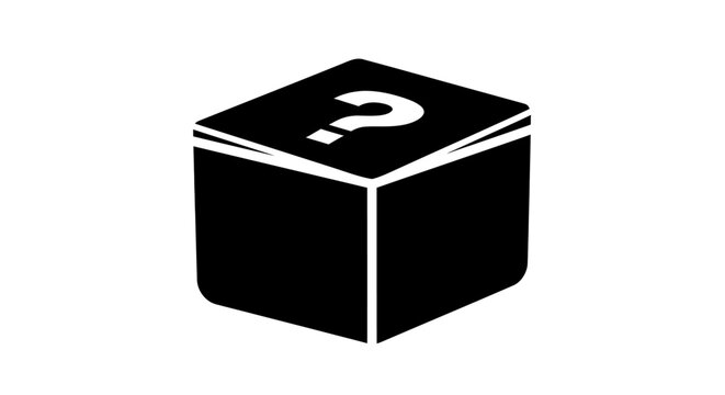 Black cube with a white question mark a minimalist silhouette