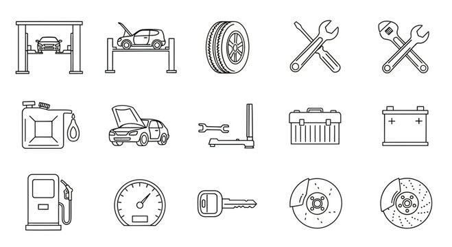 Set of Car Repair and Auto Maintenance Line Icons
