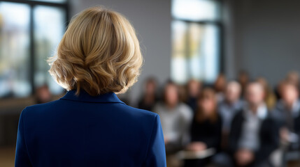 Fototapeta premium Speaker presenting to audience in conference room, business presentation and public speaking concept.