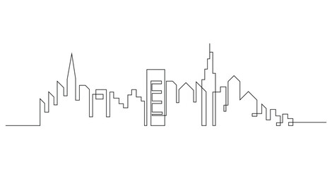 Fototapeta premium Continuous One Line Drawing Cityscape Skyline – Minimalist Modern Urban Architecture Line Art Vector Illustration