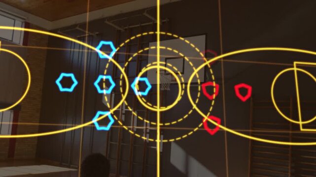Vertical video: Overlay appearing lighting targets as player raising releasing shot marking release