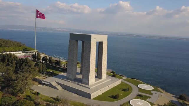 Aerial Drone View of &Ccedil;anakkale Martyrs' Memorial, Gallipoli, Turkey