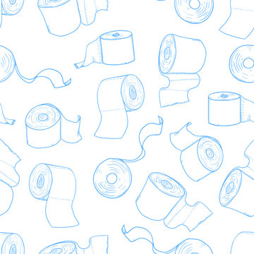 Vector Seamless Pattern of Sketch Toilet Paper