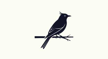 Obraz premium Minimalist Crested Bird Silhouette Icon on Branch