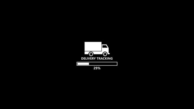 Delivery truck icon with loading progress bar. Digital delivery truck icon on black. Modern delivery truck icon for shipping status and e-commerce applications.