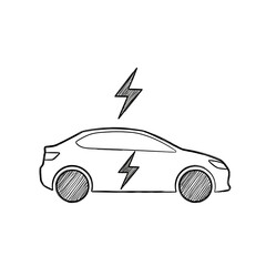 Obraz premium Electric car with lightning bolt symbol.