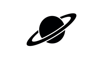 Simple black silhouette of saturn with prominent rings space exploration iconography © Robin