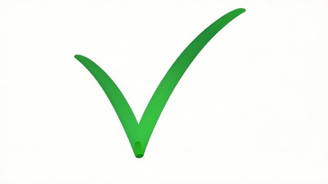 Green check mark symbol growing and expanding on white background, animation, motion graphics.