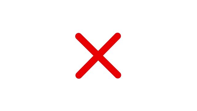 Red cross mark symbol on white background. Standard red cross mark for errors. Bold red cross mark icon for rejected and incorrect answers in educational media.