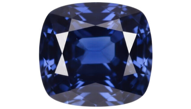 Vivid octagonal blue sapphire gemstone with geometric facets and deep reflection