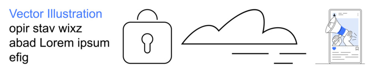 Data security, cloud storage, document management, information protection, online privacy, digital accessibility. Lock, cloud and mobile document symbols. Data security and cloud storage © robu_s
