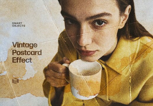 Vintage Postcard Photo Effect &ndash; Creased Paper for Album Cover & Social Media (PSD)