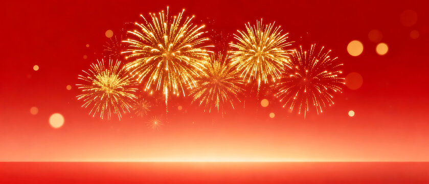 Golden fireworks against red sky