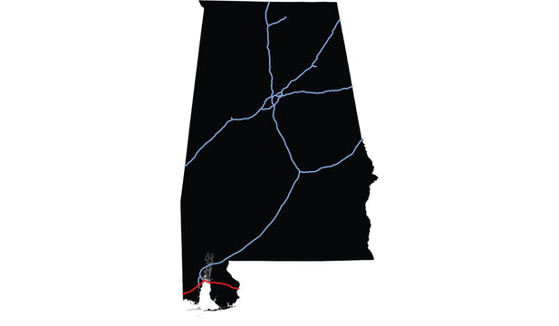 Interstate 10 Alabama I 10 Map Highlighted Road Network Highway Layout USA
