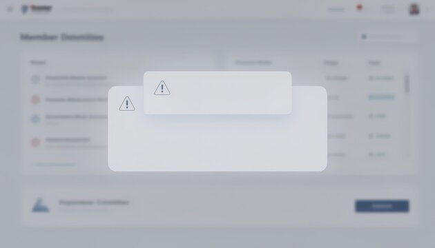 Medium shot capturing interactive eligibility verification tool emphasizing alert popups on conflicting member details with surrounding UI softly defocused.