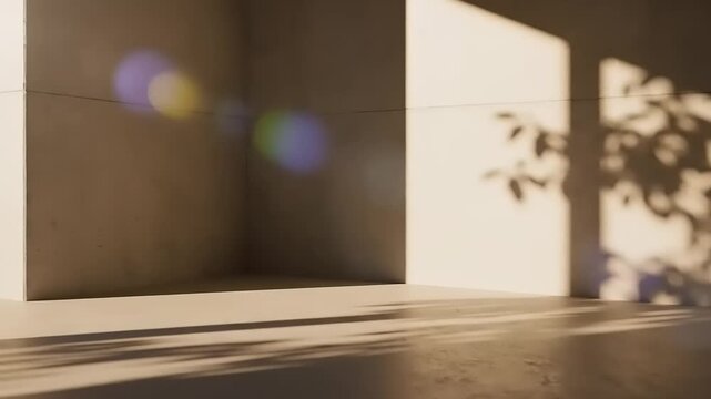 Sunlight casting shadows on empty room.