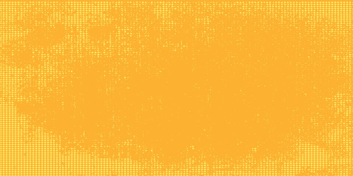 Yellow orange halftone pattern. Retro comic gradient background. Square pixilated dot cartoon texture. Pop art faded gradient pattern